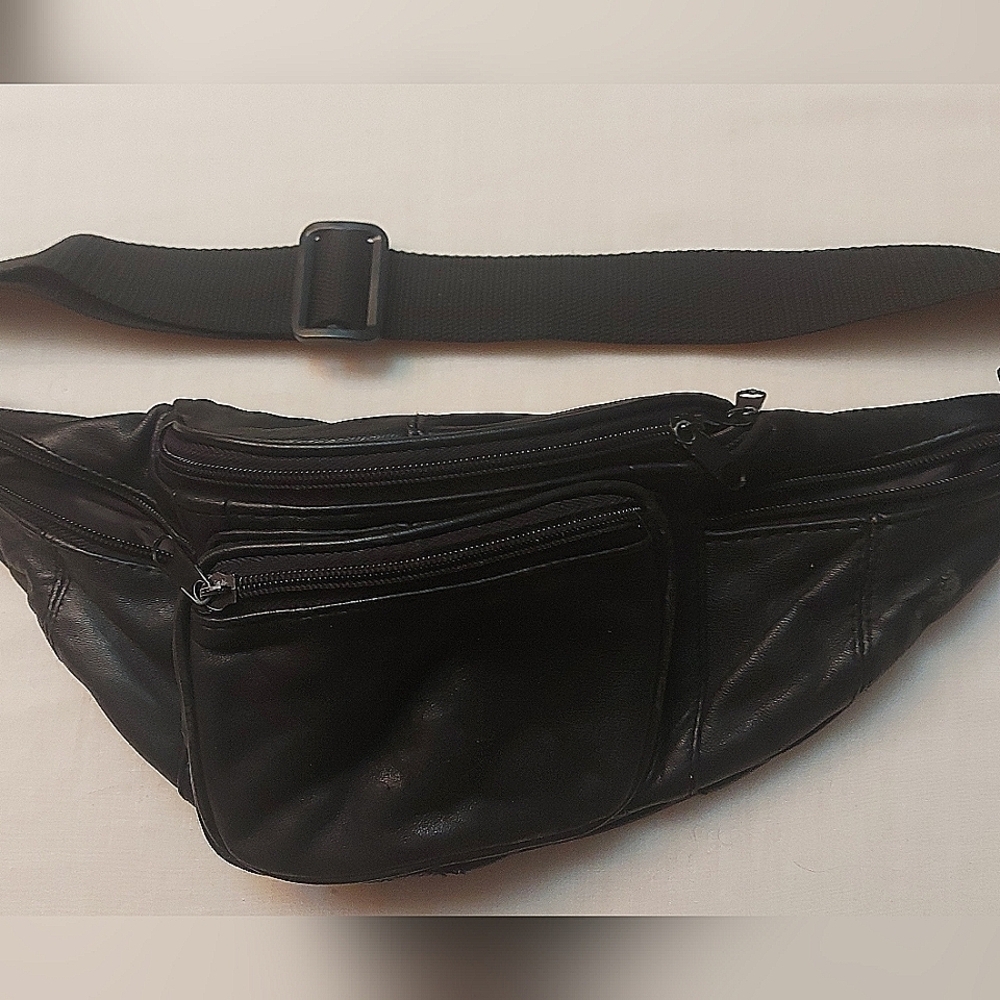 Black Faux Leather Unisex Waist Bag